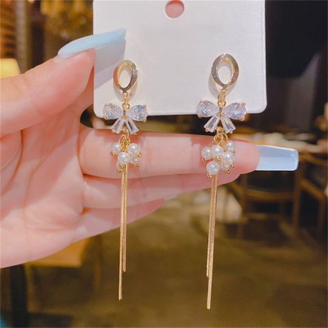 Fashion Butterfly Tassel Drop Earrings For Women Trendy Shiny Moon Star Pearls Dangle Earrings Korean Jewelry Girls Party Gifts