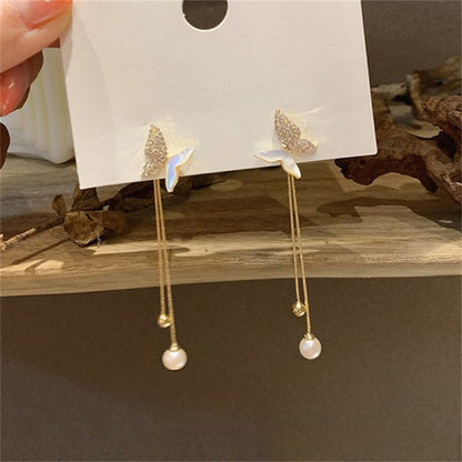 Fashion Butterfly Tassel Drop Earrings For Women Trendy Shiny Moon Star Pearls Dangle Earrings Korean Jewelry Girls Party Gifts